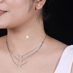 Sparkling Silver Dazzling Layered Necklace With Earring