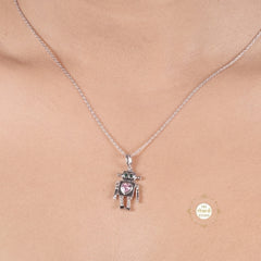 Sparkling Silver Robo Heart Necklace