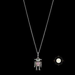 Sparkling Silver Robo Heart Necklace