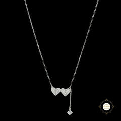 Sparkling Silver Double Heart Necklace