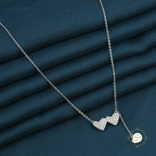 Sparkling Silver Double Heart Necklace