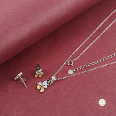 Sparkling Silver Mickey Mouse Necklace Set