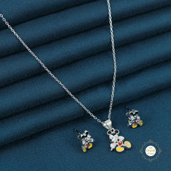 Sparkling Silver Mickey Mouse Necklace Set