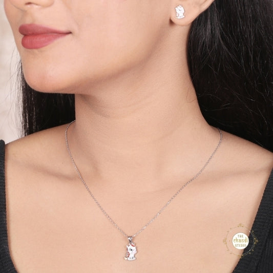 Sparkling Silver Cute Unicorn Necklace Set