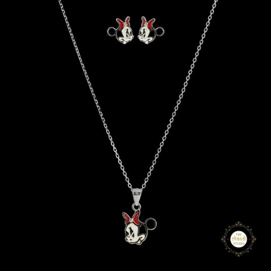 Sparkling Silver Minnie Necklace Set