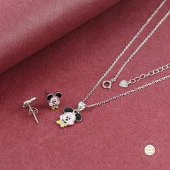 Sparkling Silver Mickey Mouse Necklace Set