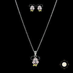 Sparkling Silver Mickey Mouse Necklace Set