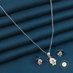 Sparkling Silver Mickey Mouse Necklace Set