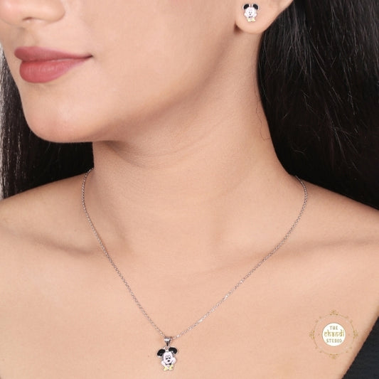 Sparkling Silver Mickey Mouse Necklace Set