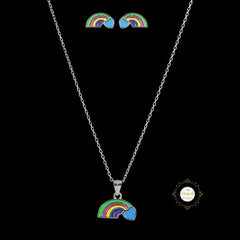 Sparkling Silver Rainbow Necklace Set