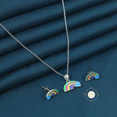 Sparkling Silver Rainbow Necklace Set