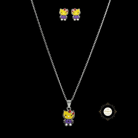 Sparkling Silver Hi Kitty Necklace Set