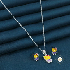 Sparkling Silver Hi Kitty Necklace Set