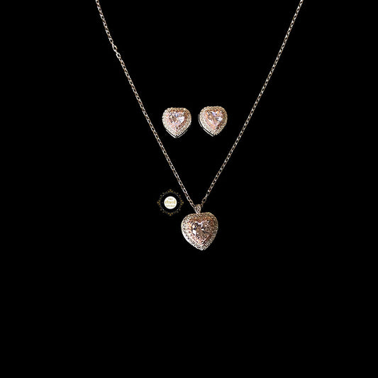 Sparkling Silver Heart Necklace Set