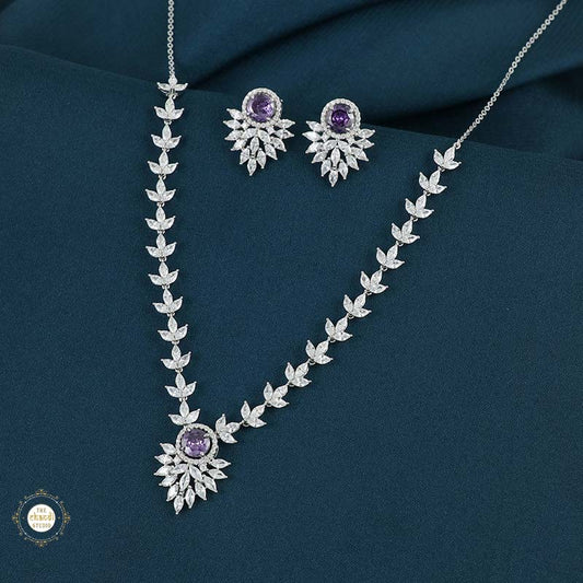 Sterling Silver Sparkling Petal Necklace Set