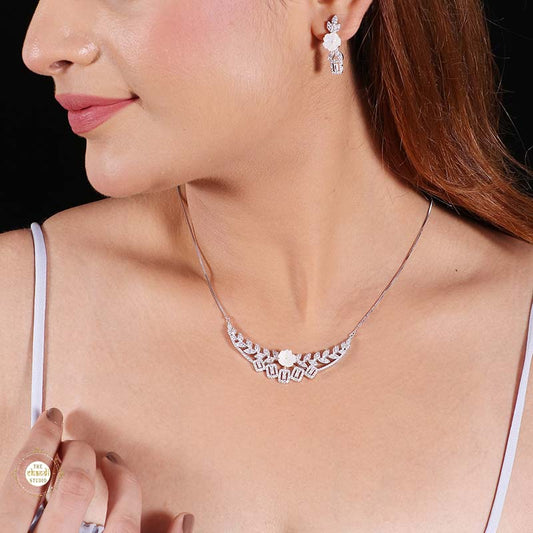 Sterling Silver Sparkling Silver Diamond Glow Silver Necklace
