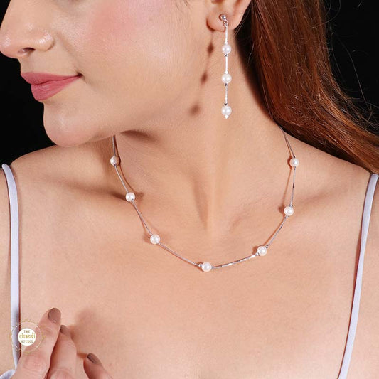 Sterling Silver Sparkling Silver Sparkle Bloom Necklace Set
