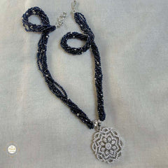 Sterling Silver Sparkling Floral Royal Rosette Necklace with Earring
