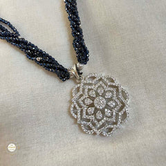 Sterling Silver Sparkling Floral Royal Rosette Necklace with Earring