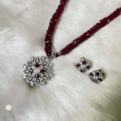 Sterling Silver Sparkling Ruby Blossom Necklace with Earring