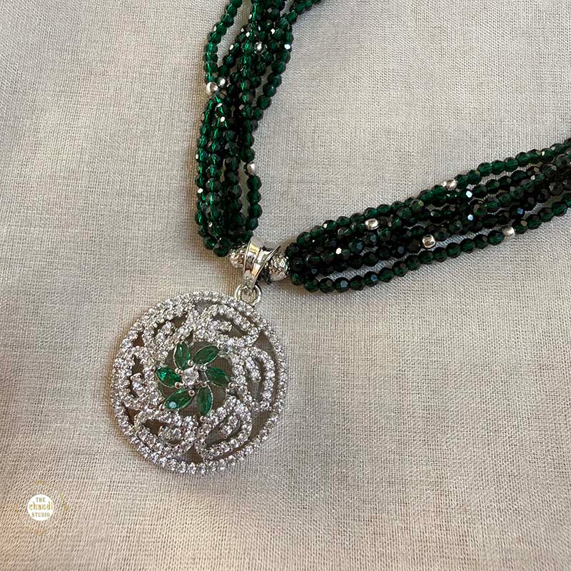 Sparkling Silver Emerald Glow Necklace