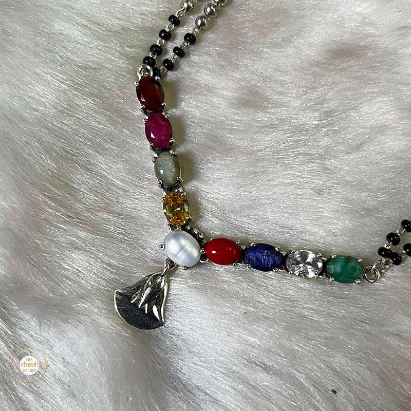 925 Sterling Silver Navratna Drop Mangalsutra