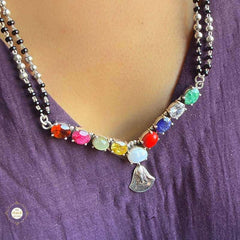 925 Sterling Silver Navratna Drop Mangalsutra