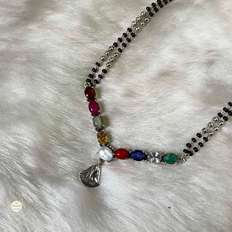 925 Sterling Silver Navratna Drop Mangalsutra