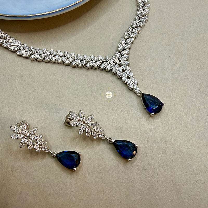 Sparkling Silver Celestial Blue Necklace Set
