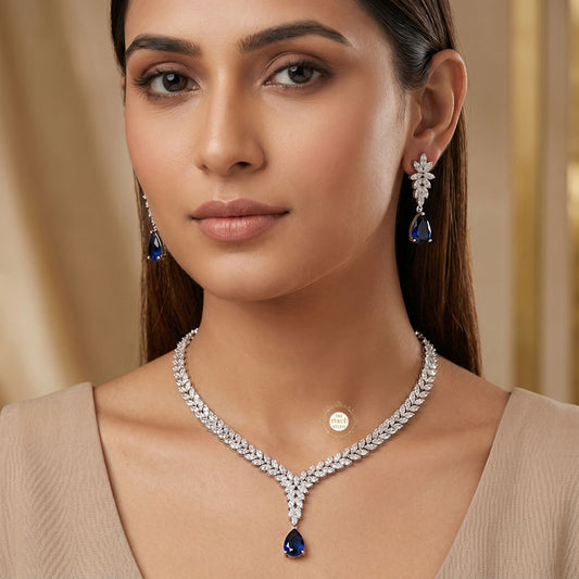 Sparkling Silver Celestial Blue Necklace Set