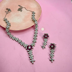 Sparkling Silver Rose Dew Necklace Set