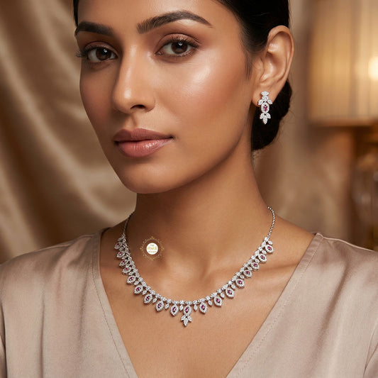 Sparkling Silver Petal Glow Necklace Set
