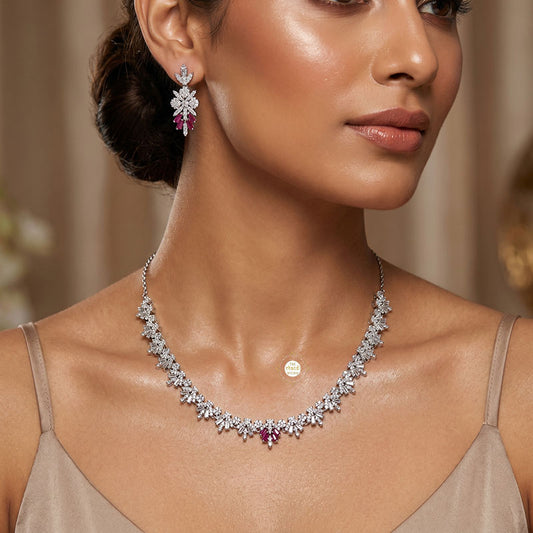 Sparkling Silver Twilight Bloom Necklace Set