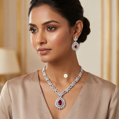 Sparkling Silver Rose Dew Necklace Set