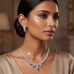  Buy Sparkling Silver Rosette Grace Necklace Set Online for Women