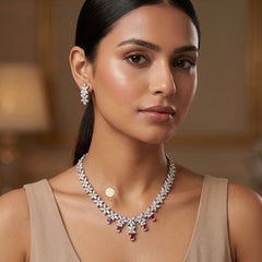 Sparkling Silver Rosette Grace Necklace Set