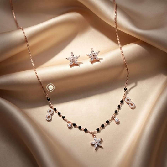 Sterling Silver Sparkling Floral Radiance Mangalsutra with Earring