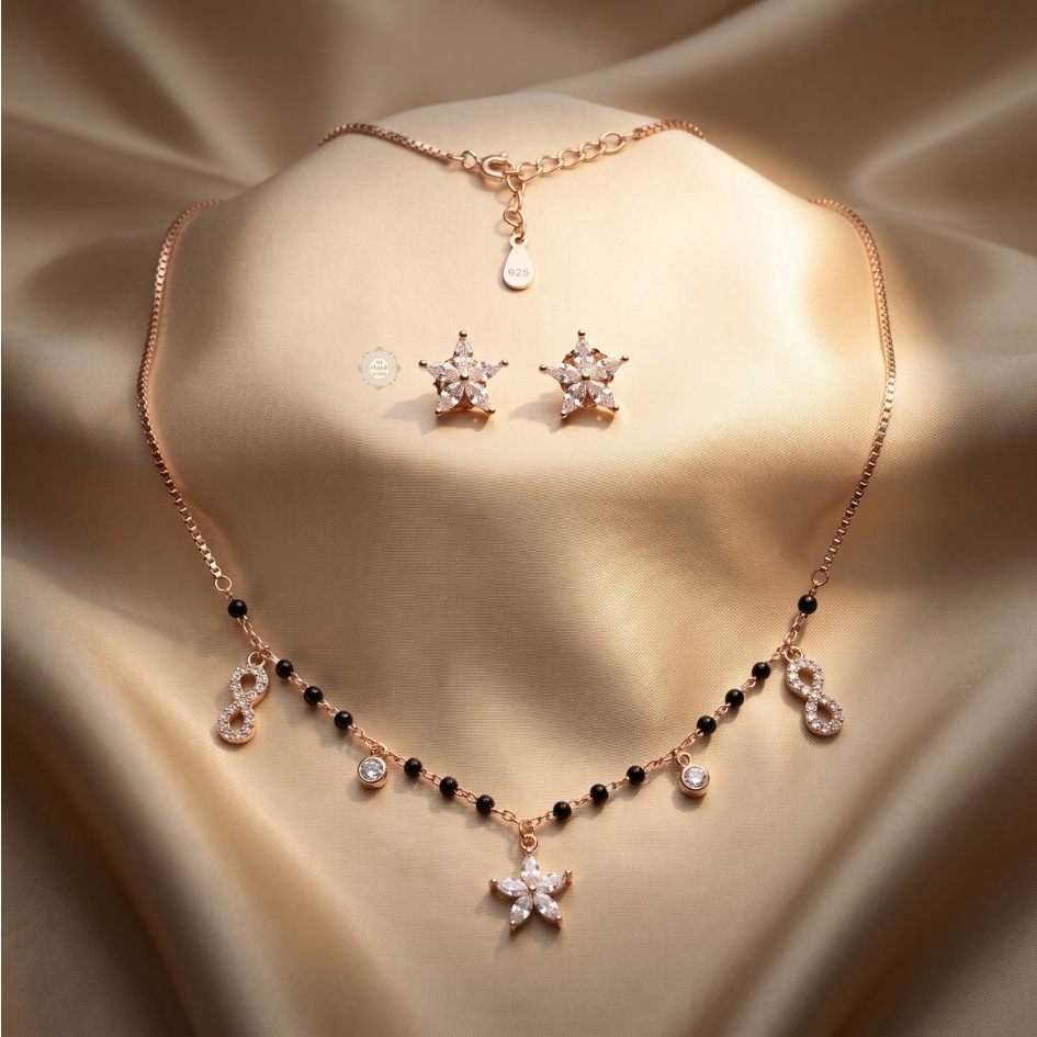 Sterling Silver Sparkling Floral Radiance Mangalsutra with Earring