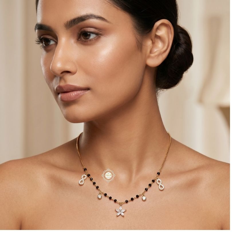Sterling Silver Sparkling Floral Radiance Mangalsutra with Earring