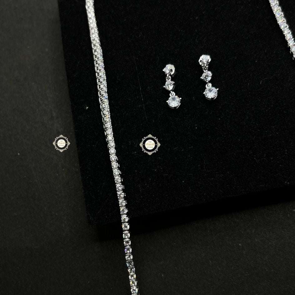 Sterling Silver Sparkling Celeste Tennis Necklace Set