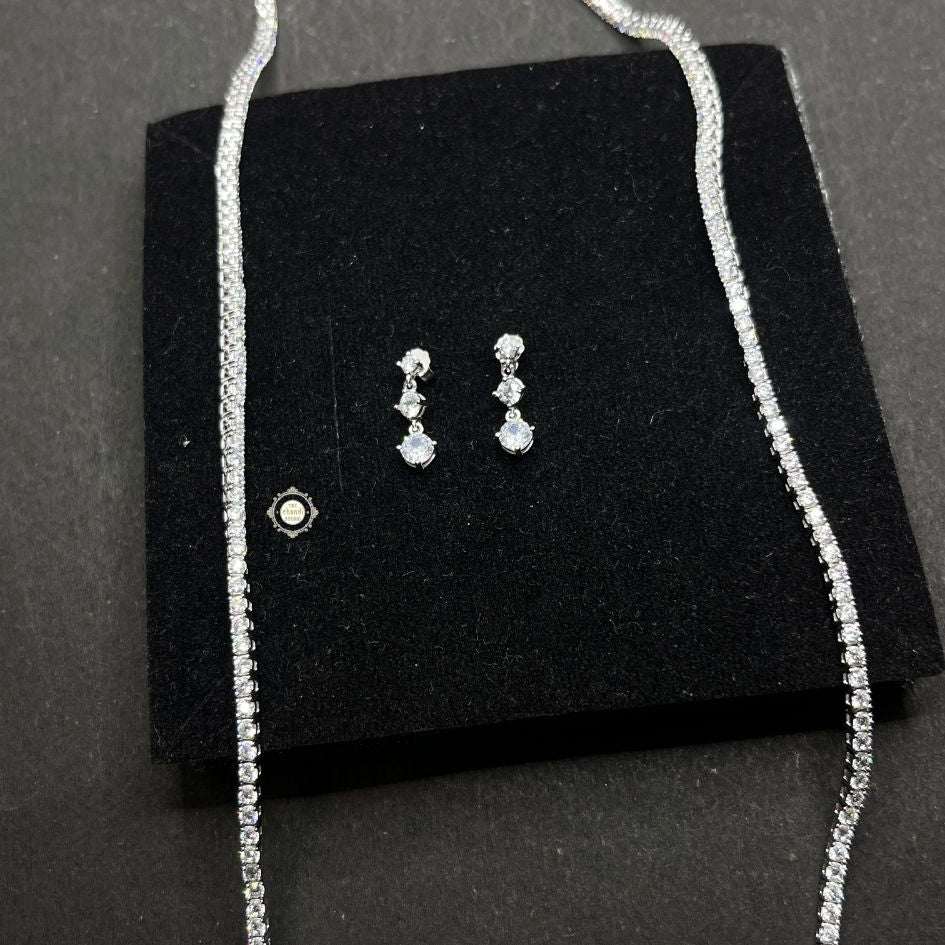 Sterling Silver Sparkling Celeste Tennis Necklace Set