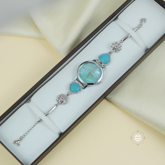 Sterling Silver Blue Chalcedony Women Watch