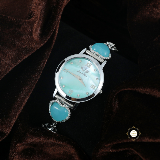 Sterling Silver Blue Chalcedony Women Watch