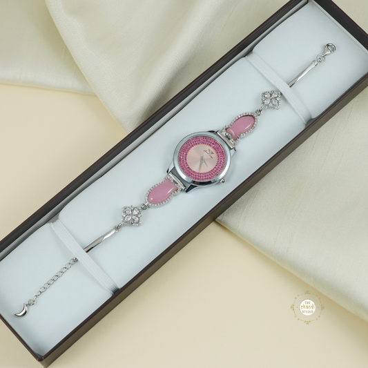 Sterling Silver Pink Chalcedony Women Watch