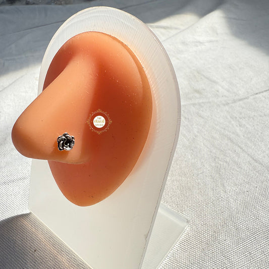 Sparkling Silver Rose Flower  Nose Pin(Wired)