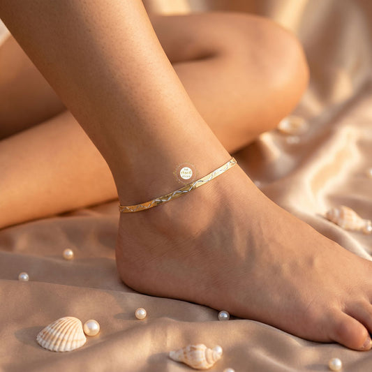 Sterling Silver Dual Tone Plain Anklet