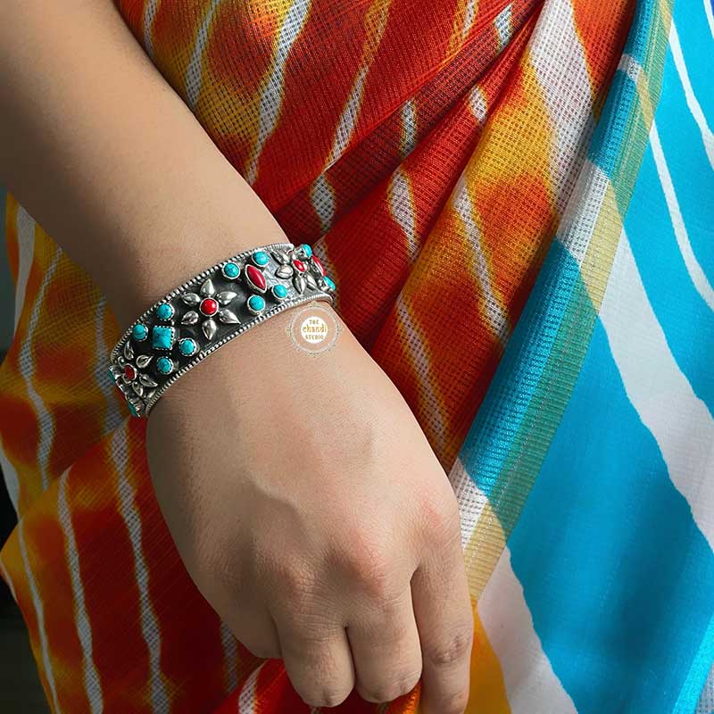 Turquoise and Coral Cuff Bracelet  Exotic India Art