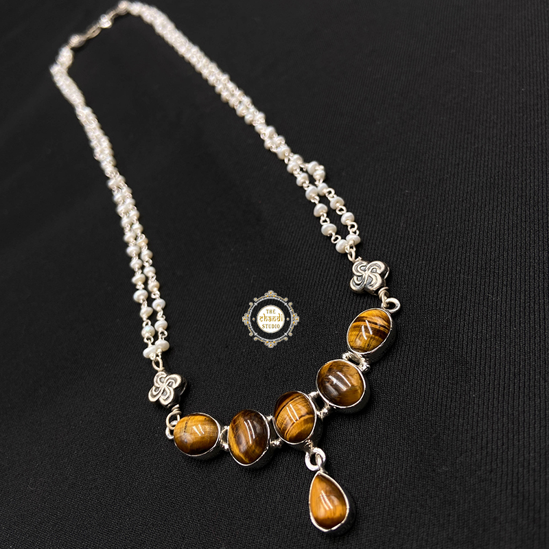 Elevate Your Elegance with Tiger's Eye Gemstone & Pearl Set – LB Jewelry  Designs