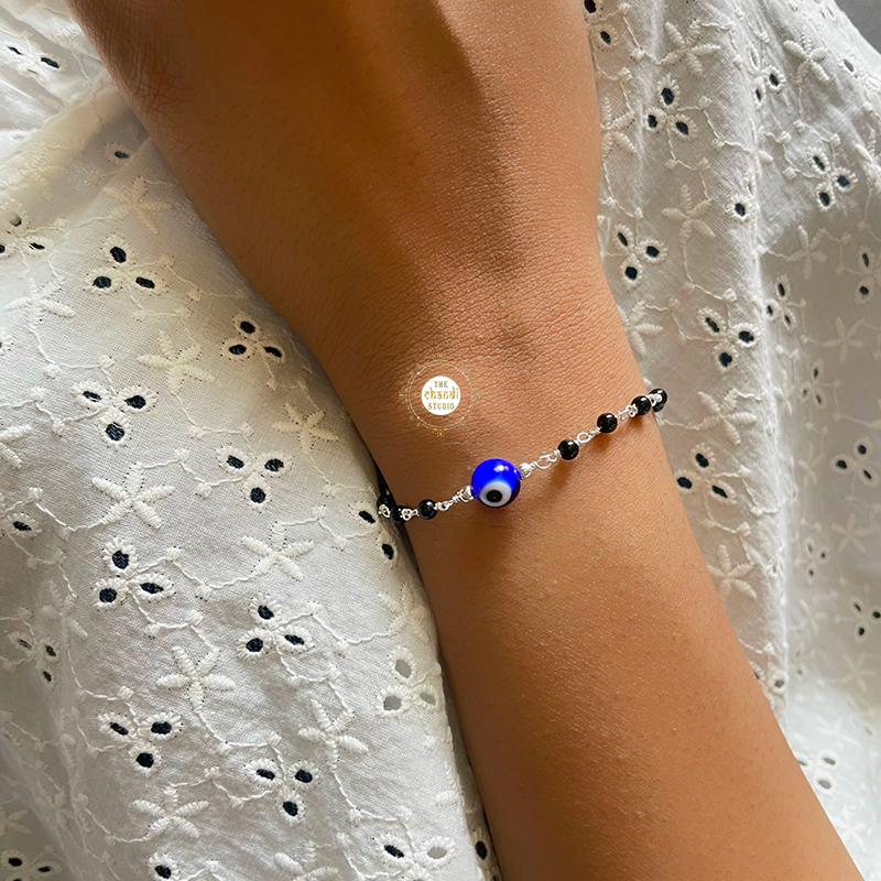 Buy Jewel string blue evil eye bracelet adjustable 10mm for girls boys men  women(unisex) (black) at Amazon.in